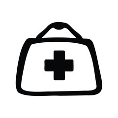 Obraz premium Stylized medical bag with a cross in simple black and white style