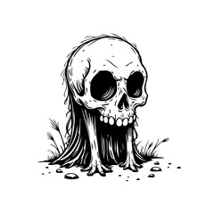 Intricate skull illustration with eerie flowing details showcasing a haunting artistic expression