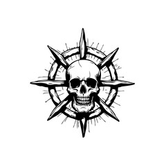 Macabre Symbolism: Skull encased within a radiant starburst evoking mortality and cosmic energy