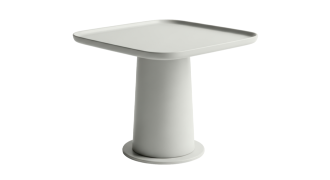 Isolated table with square top and pedestal base in neutral color scheme, home furniture