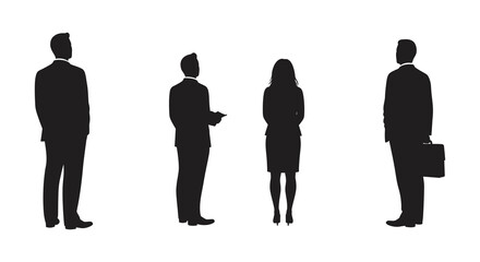 Silhouettes of four people in business attire viewed from the back