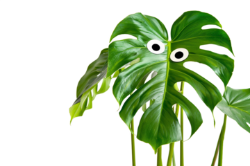 Monstera Deliciosa Plant with Googly Eyes Looking Directly Ahead