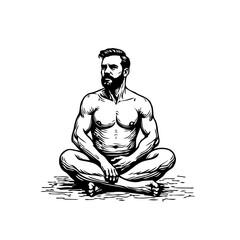 Monochrome depiction of a muscular man in meditation a peaceful journey of self discovery and