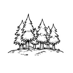 Obraz premium Monochrome forested illustration with evergreen trees offering a serene and tranquil scenic nature