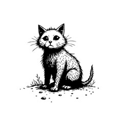 Monochrome furry feline illustration a simple artful sketch pet portrait digital design element