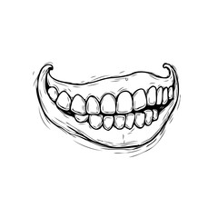 Monochrome illustration showcasing an exaggerated set of teeth and gums with artistic shading and