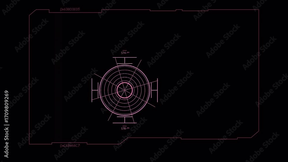 Poster abstract futuristic blueprint design with circular elements on dark background.