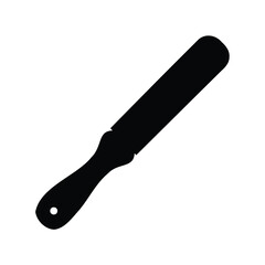 Silhouette image of a black object with a long flat portion and handle