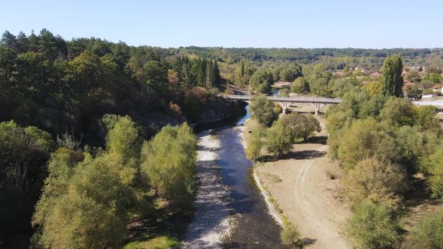 Amazing Aerial view of Vit river, passing near village of Aglen, Lovech Region, Bulgaria
