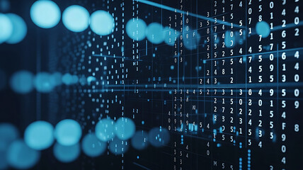 Abstract digital data stream with glowing blue bokeh lights representing technology and information flow
