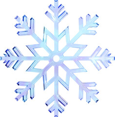 3D blue glass snowflake frost shape. Winter seasonal rendering icon, ice snow illustration