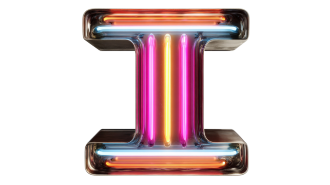 Neon light letter ITransparent background, PNG file