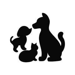 Silhouetted companions a cat, a dog, and a smaller puppy dog