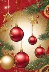 Fototapeta premium Christmas ornaments with pine branches, holiday decoration, New Year 2026