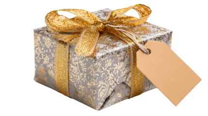 New Year gift box with tagTransparent background, PNG file