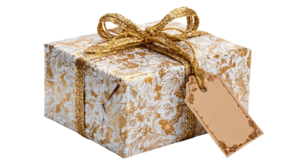 New Year gift box with tagTransparent background, PNG file