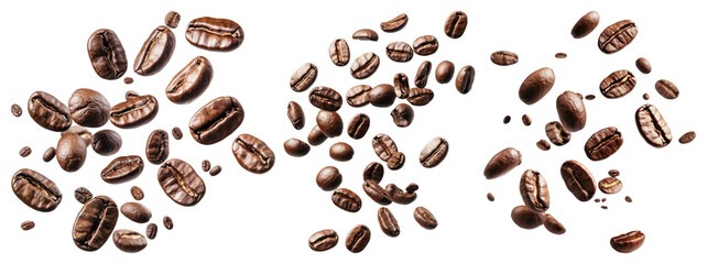 Obraz premium PNG Scattered roasted coffee beans, element set on transparent background