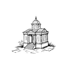 Obraz premium Ornate mausoleum structure with dome and stairs elegant hand drawn illustration architecture