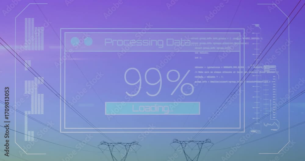 Poster showing data overlay updating progress 0% to 100%, glowing then fading revealing transmission lines