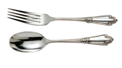 Pair of silver cutleryTransparent background, PNG file