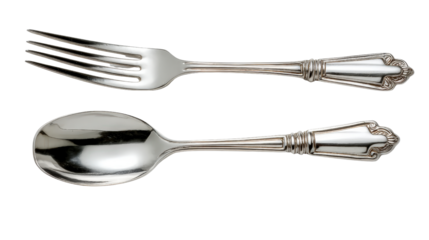 Pair of silver cutleryTransparent background, PNG file