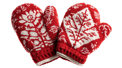 Pair of red mittens for Christmas decor,Transparent background, PNG file