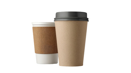 Paper coffee cup with lid and sleeve, to-go coffee concept,Transparent background, PNG file