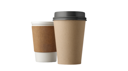 Paper coffee cup with lid and sleeve, to-go coffee concept,Transparent background, PNG file