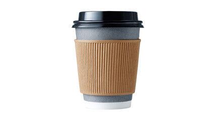 Paper coffee cup with lid and sleeve, to-go coffee concept,Transparent background, PNG file