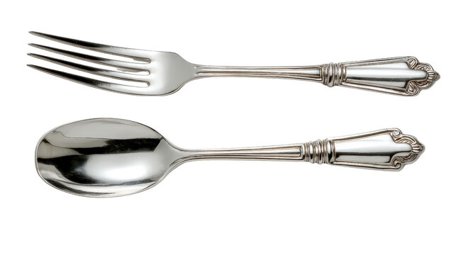 Pair of silver cutleryTransparent background, PNG file