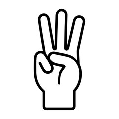 Obraz premium Hand showing three fingers line icon illustration in black and white