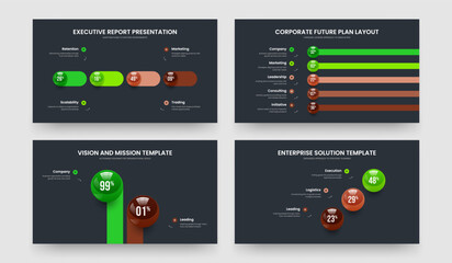 Consulting Campaign Four Five Two Three Element Graph Slideshow Layout Vector Illustration Set. Minimalist Development 4 5 2 3 Step Infographic Presentation Template Collection.