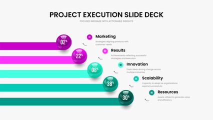 Business Insight Slideshow Template Vector Illustration. Marketing Report 5 Option Infographic Slide Design. Visual Profile Five Step Graph Presentation Layout.