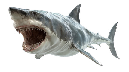 Fototapeta premium Prehistoric shark with massive jawsTransparent background, PNG file