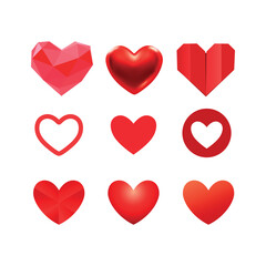 set of vector hearts. Red love valentine shape