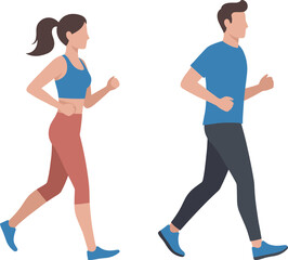 Man and woman jogging fitness lifestyle outdoor exercise healthy running activity couple training sport workout flat design vector illustration