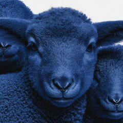 Naklejka premium Close-up of three blue sheep faces