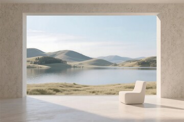 Obraz premium A stunning sea view from a luxury room window, revealing the tranquil ocean, sandy beach, and endless sky