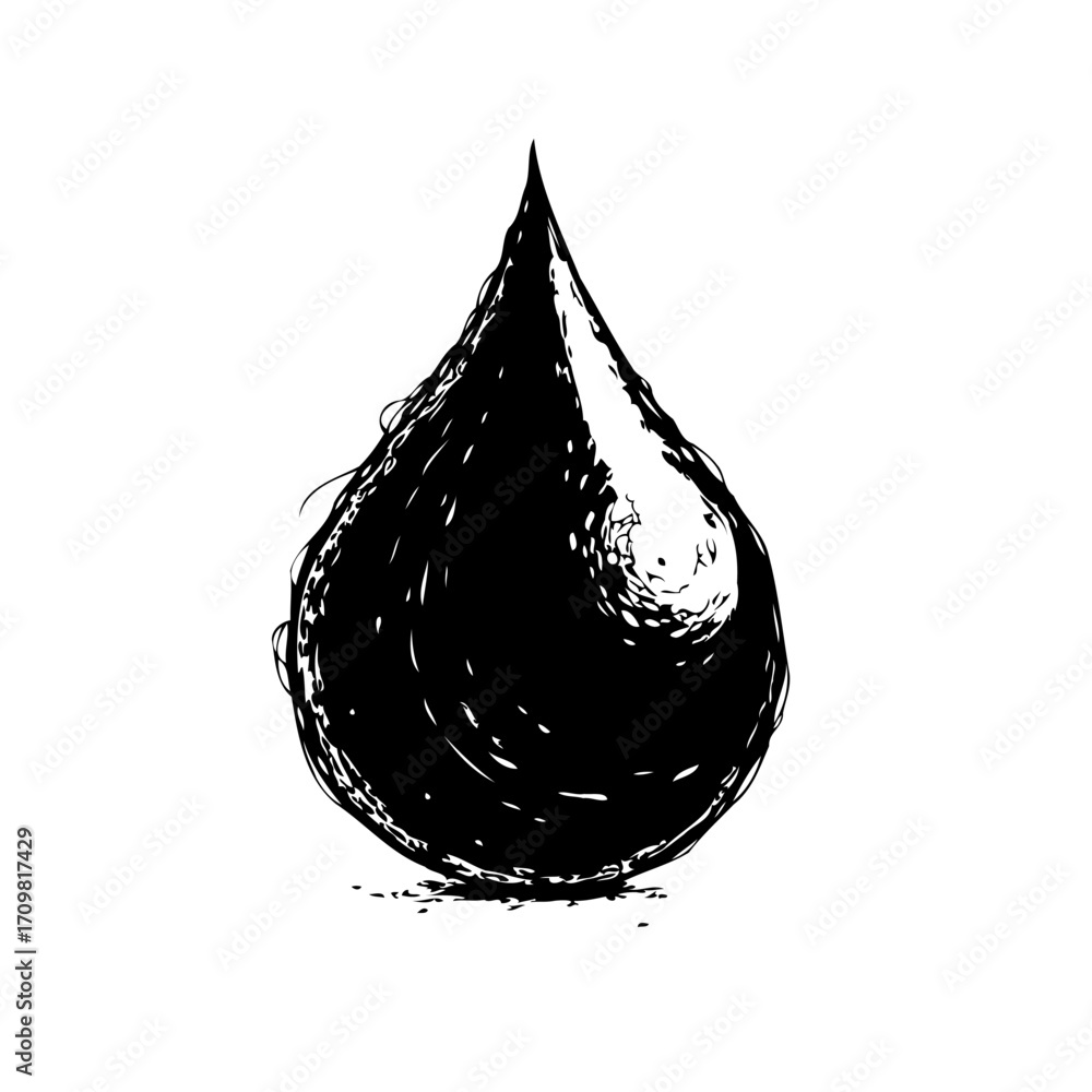 Poster sketchy ink droplet representation with dynamic lines and varying textures offering creative