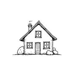 Sketchy home illustration a cozy abode with chimney and garden amidst serene surroundings creates