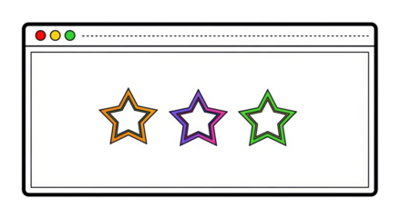 Isolated digital window icon with review stars for website or application feedback