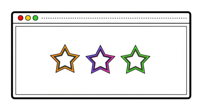 Isolated digital window icon with review stars for website or application feedback