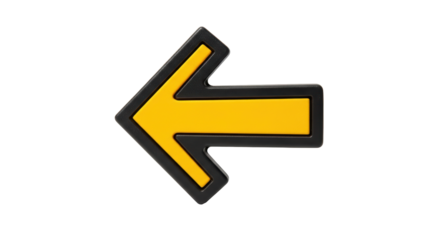 Isolated yellow arrow pointing to the left, with a black border for direction and guidance