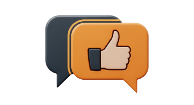 Isolated Chat Bubble Icon with Thumbs Up Gesture for Social Media Comment and Recommendation