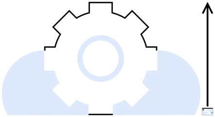 Gear emerging from cloud with upward arrow symbolizing innovation, technology, and growth. Ideal for concepts thumbs up business development, cloud computing, engineering, strategy, progress, simple