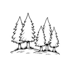 Obraz premium Stylized pine tree grove sketch illustrating peaceful forest landscape and minimalistic art design