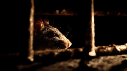 Curious Cat Peeking Through Barred Window in Low Light