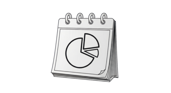 Isolated tear-off calendar with pie chart diagram, symbol of infographics statistics, business