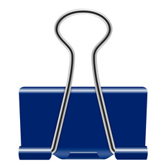 Blue binder clip isolated on transparent background. Clipart illustration for Office stationery and supplies.