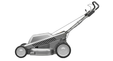 Isolated electric lawn mower, cutting grass in the garden or back yard, landscaping tool